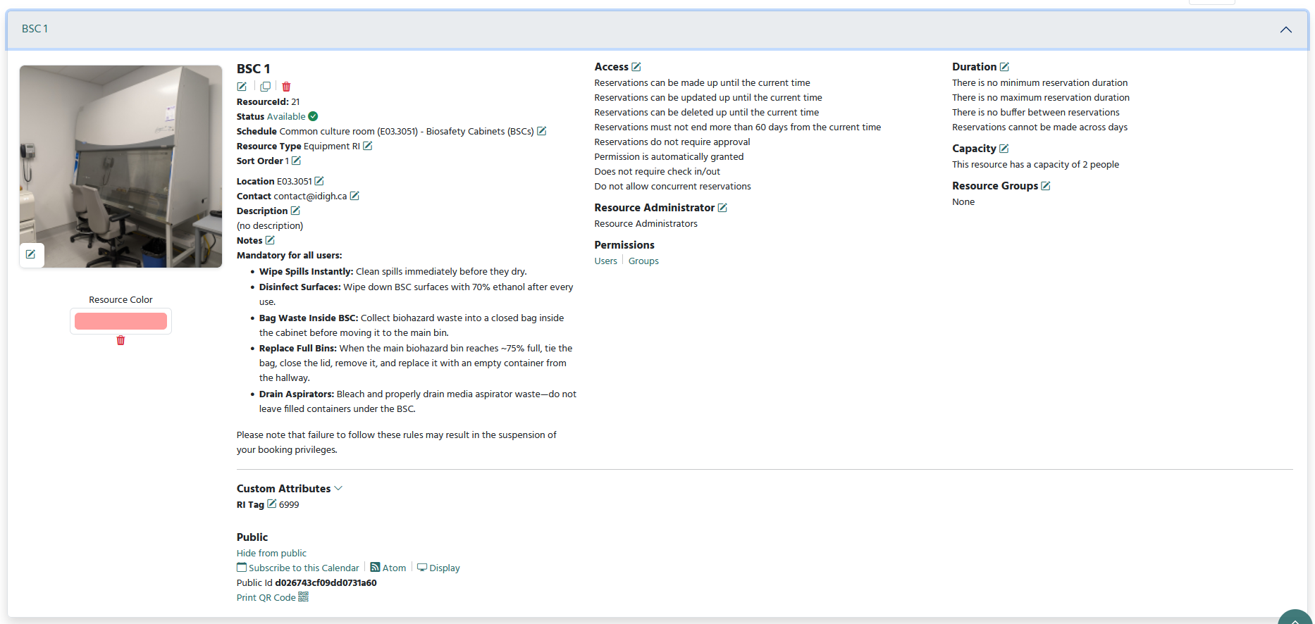 Détails et configuration d'une ressource.